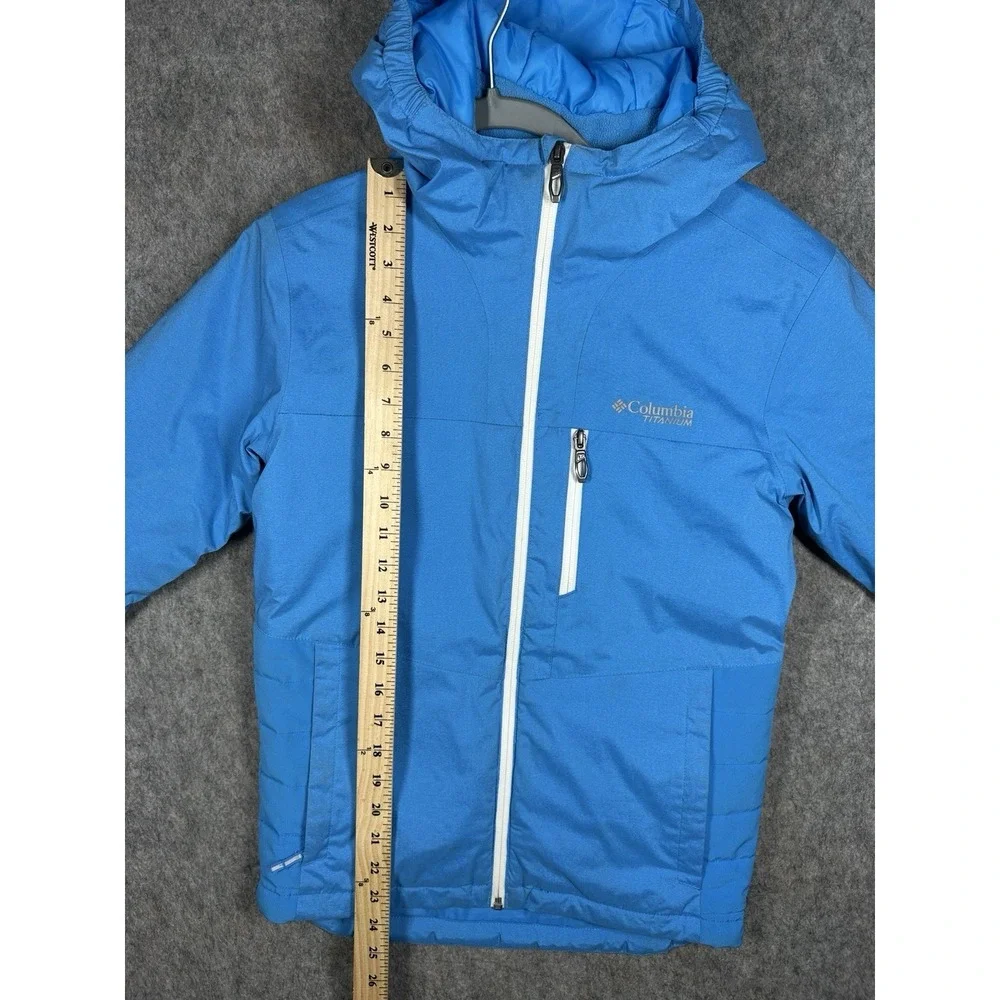 Columbia‎ Titanium Omni Tech Omni Heat Jacket Youth Medium Blue Waterproof Hood